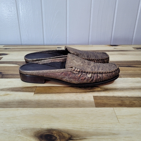 Sesto Meucci Italian Womens Leather Slip On Sz 8N Gold Metallic Loafers Luxury - Picture 1 of 10